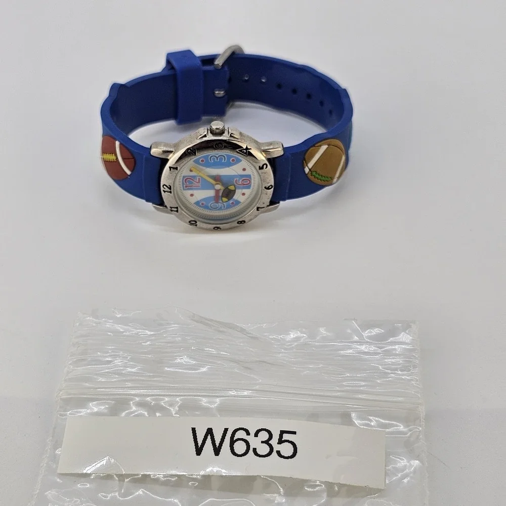 Boys Football Analog Watch 28MM White Dial Multicolor Plastic Bands New Battery